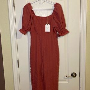 Textured square neck jumpsuit - mauve